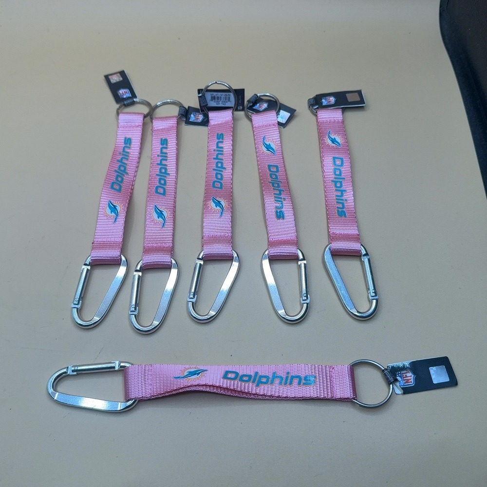 NFL Miami Dolphins Carabiner Keychain Pink Nylon 5-Pack